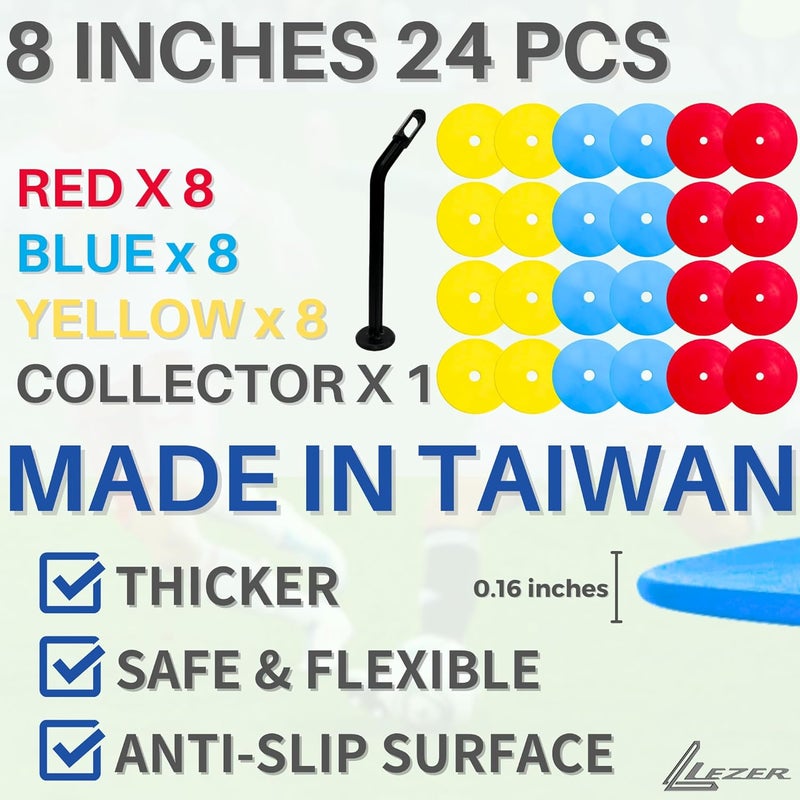 LEZER 6 Inch 8 Inch Flat Cones, Spot Markers, Soccer Cones, Field Court Markers, Sit Spots, Flat Discs, Soccer Training Equipment, Agility Practice, Football, Made in Taiwan - Image 2